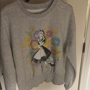 Disney Gray Alice in Wonderland Crew Neck Sweater Like New w/o tags never worn